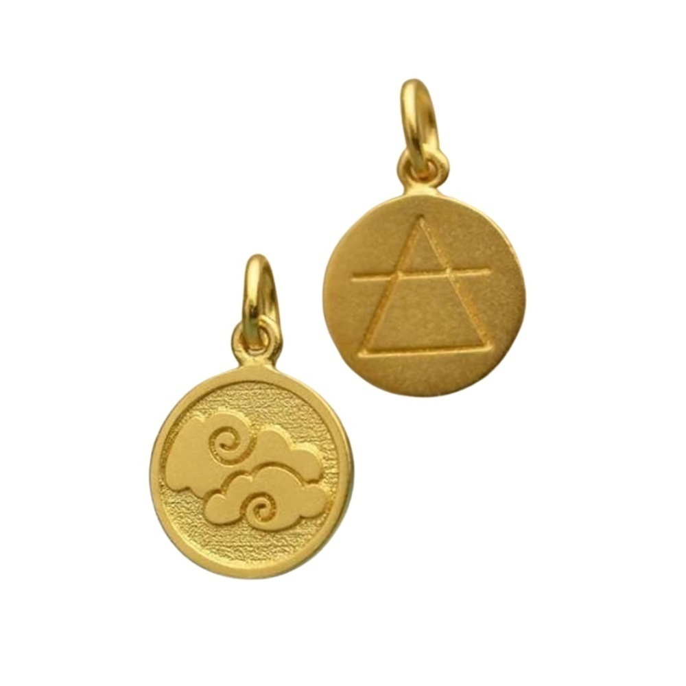 24K Gold Plated Sterling Silver Charm – Cloud & Air Symbol, Reversible 12mm